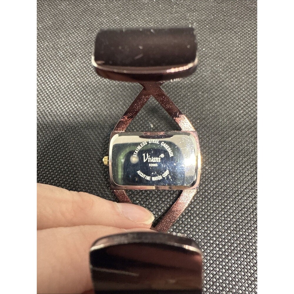 Vivani Ladies Watch Chocolate Open Cuff Bangle Hinge Bracelet Quartz New Battery - Picture 10 of 15